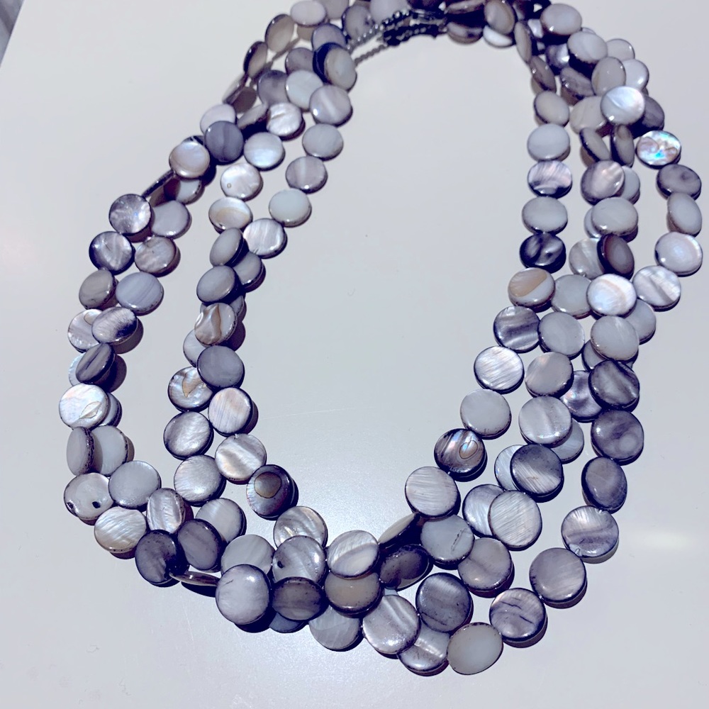 Multi-Strand Gray Mother-of-Pearl Disc Necklace